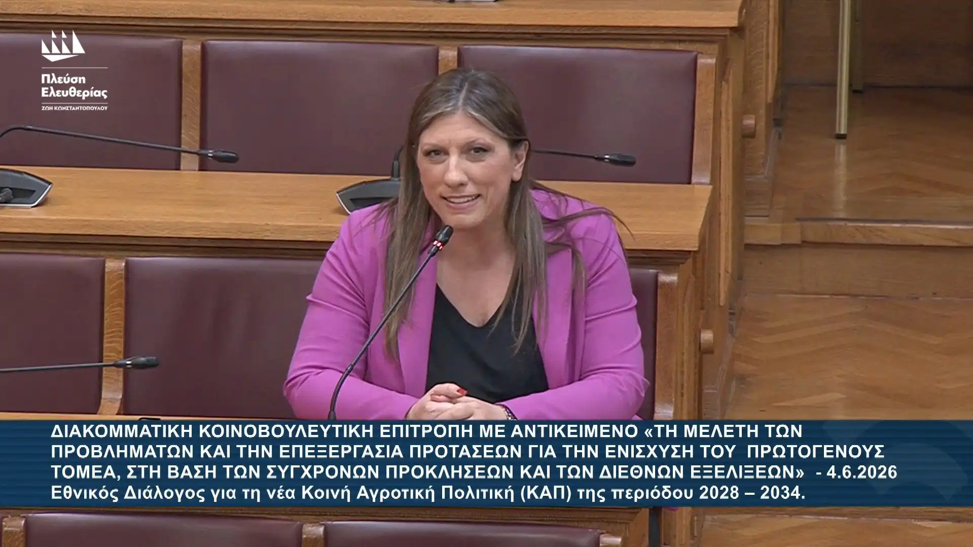Ζωή Κωνσταντοπούλου: Διακομματική Επιτροπή για την Ενίσχυση Πρωτογενούς Τομέα (4/6/26)